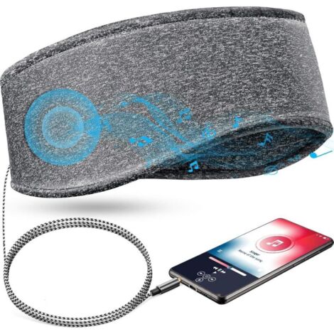Diadema musical para dormir con auriculares, diadema de viaje con cable de 3,5 mm, suave y elástica, con altavoz delgado, cómodos auriculares para escuchar música mientras duermes (gris). (1/4)