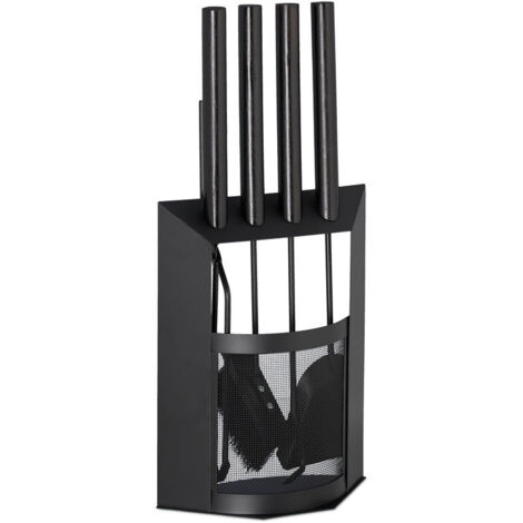 Juego de chimenea de 5 piezas, accesorios de acero: pala, cepillo, soporte, atizador, pinzas, estilo vintage, color negro.