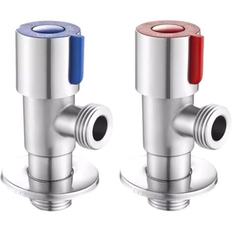válvulas angulares de acero inoxidable para grifo, válvulas angulares de 1/2", válvulas de control angular para baño, cocina e inodoro (azul, rojo). (1/4)