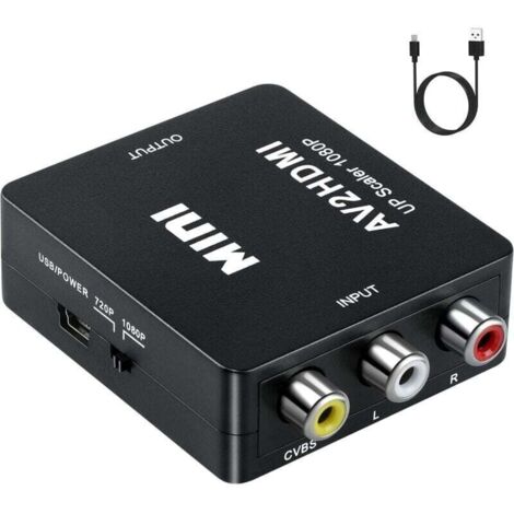 Adaptador RCA a HDMI, convertidor de audio y video AV a HDMI compatible con 1080P con cable de alimentación USB para PS2, Gamecube, VHS, cámara, computadora portátil, DVD, STB. (1/4)