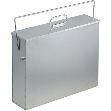 Cubo para cenizas, cuadrado, con tapa, 15 L, acero galvanizado, para chimenea, barbacoa, estufa, color plata. (1/4)