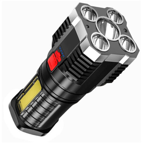 Linterna LED ultra potente, linterna LED recargable de 10000 lúmenes, resistente al agua IP65, linterna con zoom ajustable para acampar, hacer senderismo y emergencias - Plateada