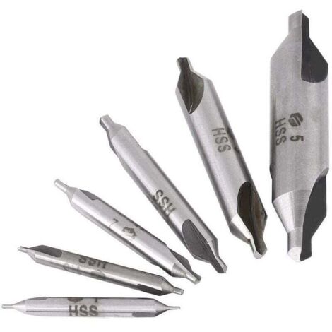 Juego de 6 brocas de centrado HSS de 60° Ø 1/1,5/2/2,5/3/5 mm para metal (1/4)
