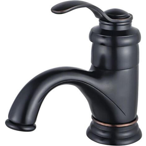 Grifo de baño negro retro, grifo de lavabo antiguo, grifo de lavabo nostálgico, grifo mezclador de baño monomando de latón para baño de bronce cepillado (1/4)