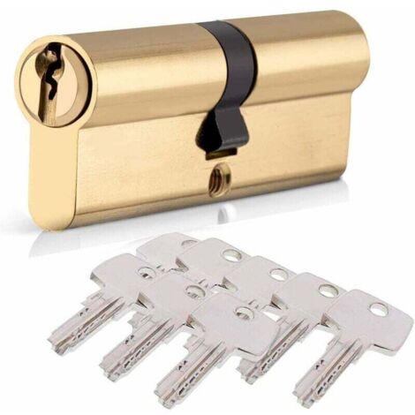 Cilindro de cerradura 40/40 (80 mm), cerradura de puerta de doble cilindro HOMEK, cilindro de estilo europeo con 8 llaves, acabado en latón, resistente a golpes, taladros y ganzúas. (1/4)