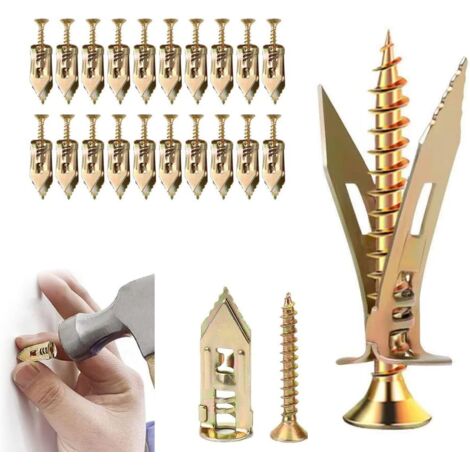 Anclajes autorroscantes, kit de tornillos y anclajes autorroscantes para paneles de yeso, herramientas de reparación de anclajes para paneles de yeso húmedos y fijos para la fijación de muebles (20 pi