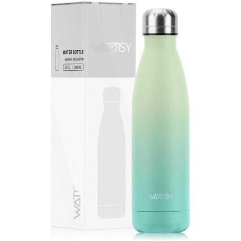 Botella térmica de acero inoxidable de 500 ml – Diseño azul ahumado WATERSY – Aislamiento térmico para bebidas frías durante 24 horas y calientes durante 12 horas, a prueba de goteo, libre de BPA (azu (1/5)