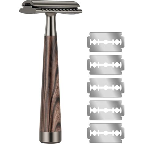 Maquinilla de afeitar de seguridad, de acero inoxidable, para rostro y cuerpo, con 5 cuchillas de doble filo. Maquinilla de afeitar manual reutilizable para hombres y mujeres para un afeitado limpio y (1/5)