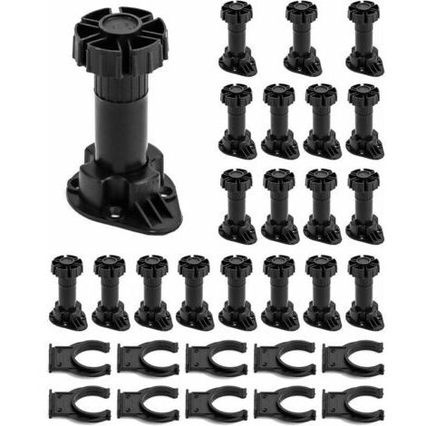 Juego de 20 patas ajustables para muebles de 100-120 mm – Plástico ABS – Carga máxima 80 kg – 10 clips de fijación incluidos (1/5)