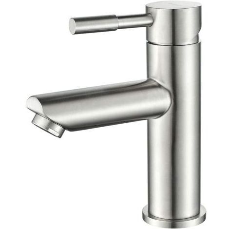 Grifo monomando de acero inoxidable para lavabo – Acabado gris – Chorro aireado que ahorra agua – Fácil instalación con accesorios incluidos (1/5)
