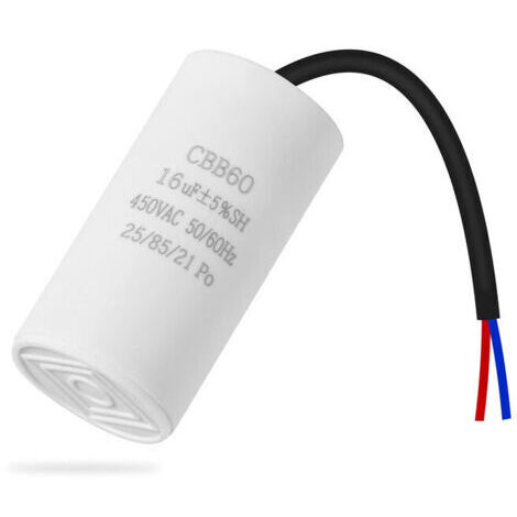 Condensador de arranque CBB60 de 16 µF, 450 V, 50/60 Hz para motor de compresor y bomba de agua.
