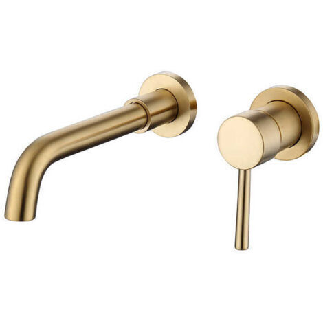 Grifo mezclador de baño MUMU para montaje en pared, en latón dorado cepillado. (1/4)