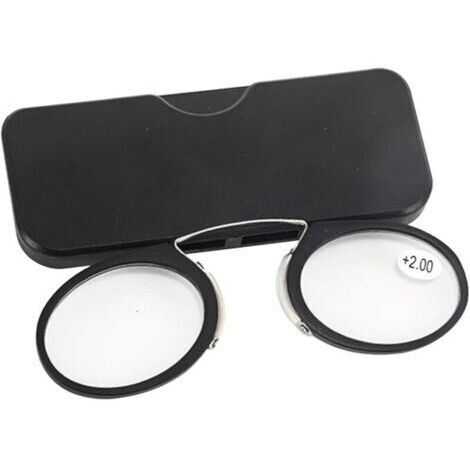 Mini gafas con clip nasal, lupas sin patillas, mini gafas de lectura portátiles y ligeras con clip nasal, gafas de lectura sin patillas, gafas graduadas vintage para hombres y mujeres, +2.0, negras (1/4)