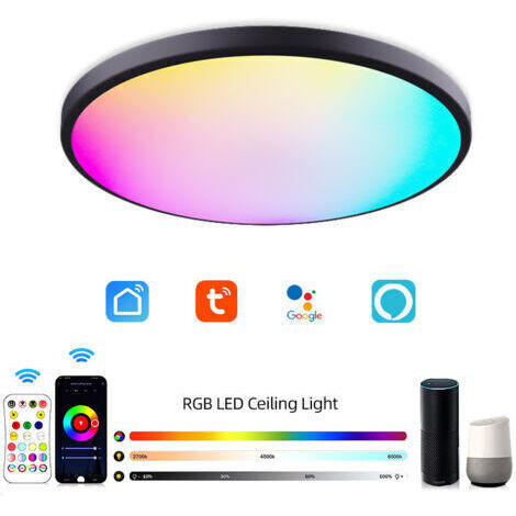 Lámpara de techo LED inteligente RGB Tuya de 220V/240V con regulador de intensidad, control remoto y Wi-Fi, de forma redonda. (1/5)
