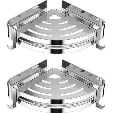 Estante esquinero para ducha sin taladrar – Acero inoxidable 304 – 29x21x4,5 cm – 4 ganchos – Capacidad de carga: 18 kg – Almacenamiento para baño