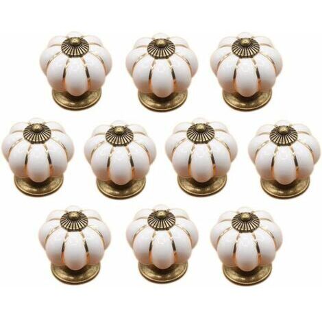 Juego de 10 tiradores de cerámica para cajones – Forma de calabaza – Compatibles con armarios y cajones – Dimensiones: 4,1 x 4,1 cm (1/5)