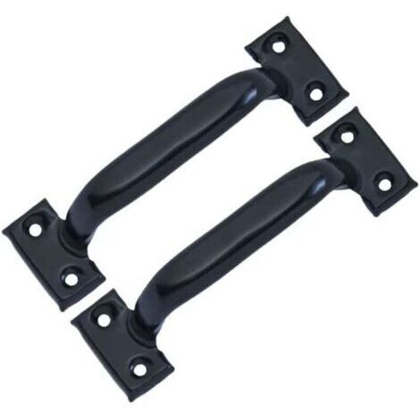 Juego de 2 tiradores vintage para puertas de granero, ideales para armarios de cocina. Distancia entre orificios: 101 mm. Color: hierro negro. (1/4)