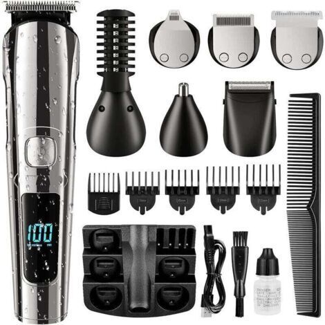 Recortadora de barba, recortadora de pelo inalámbrica para hombre, resistente al agua para cuerpo, bigote, nariz, orejas, rostro, afeitadora eléctrica, kit de aseo todo en uno, recargable por USB