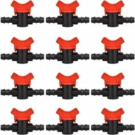 12 grifos para manguera de jardín, válvula de manguera de riego de 16 mm, válvula de cierre de plástico para control de agua en jardines exteriores (negro + rojo) (1/5)