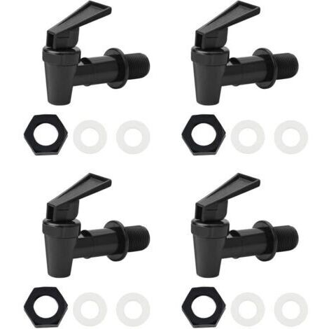 Juego de 4 grifos de repuesto universales de plástico para dispensadores de agua fría y caliente, cerveza, vino, zumo, cubos blancos y negros (solo negro). (1/4)