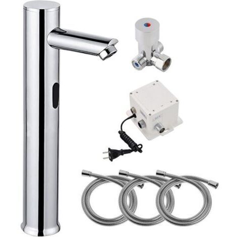 Grifo automático, grifo con sensor, grifo individual, grifo de lavabo, grifo mezclador, grifo automático, alimentado por batería, sencillo y práctico, inodoro sin contacto, baño, mueble de lavabo (1/4)