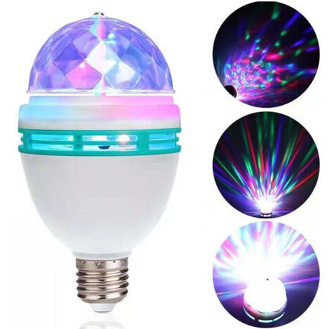 Lámpara de fiesta LED, bombilla LED multicolor de 3 W con rotación automática, efecto de luz de discoteca, apta para todas las lámparas con casquillo E27. (1/5)