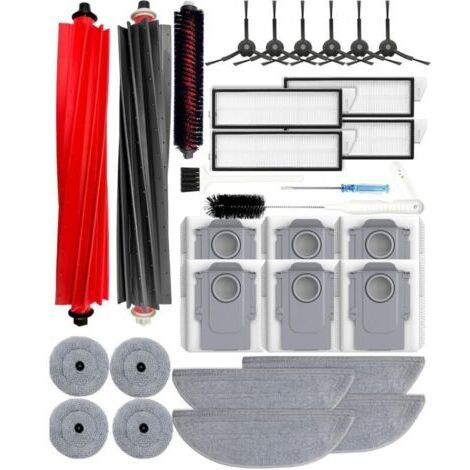 Juego de accesorios de 30 piezas para aspiradoras Roborock S8 MaxV Ultra/S8 Max Ultra: 2 cepillos principales, 4 filtros HEPA, 4 mopas laterales, 6 bolsas para polvo, 6 cepillos laterales, 1 cepillo (1/4)