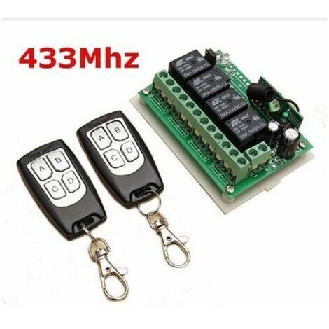 Mando a distancia inalámbrico de 4 canales, 433 MHz, 12 V CC, interruptor de relé RF de largo alcance, 2 transmisores + 1 receptor para puertas de garaje. (1/5)