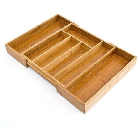 Organizador de cajones, bandeja para cubiertos extensible, de bambú, para la cocina, natural (1/5)