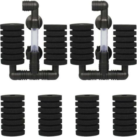 Kit de filtro y bomba de aire para acuario de 2 piezas, filtro doble para acuario con 4 esponjas de repuesto para filtración biológica y mecánica. (1/5)
