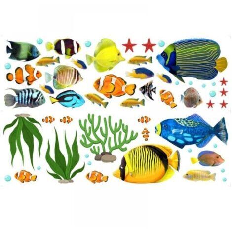 Un conjunto de pegatinas de pared de peces tropicales, pegatinas decorativas removibles para la sala de estar, el baño y la habitación de los niños. (1/5)