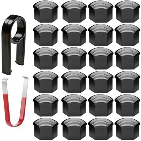 Juego de 24 tapas hexagonales para tuercas de rueda de 17 mm con herramientas de extracción para automóviles (negras) (1/4)