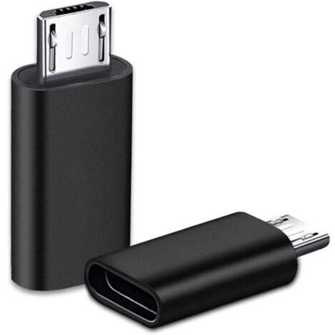 Adaptador USB-C de 2 piezas, Micro USB a USB-C, Adaptador de conector USB-C a Micro USB, Adaptador de conector hembra Tipo-C a Micro USB macho para PC, Galaxy, Mate, etc. (Negro) (1/4)