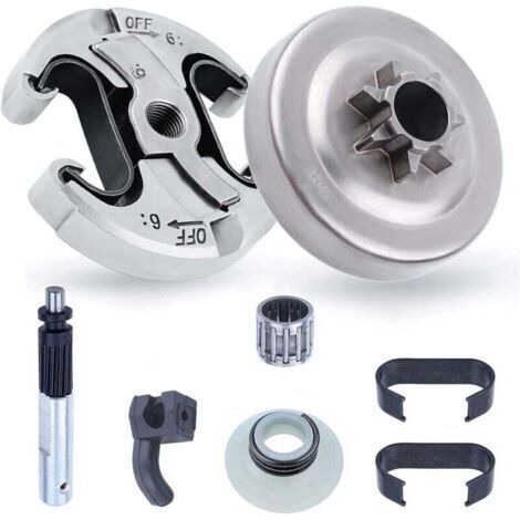 Piñón y embrague para Husqvarna 345 445 340 450, piñón de cadena de 0,325", paso de 6 dientes + tambor de embrague + rodamiento, kit de accesorios para motosierra 8 en 1 (1/4)