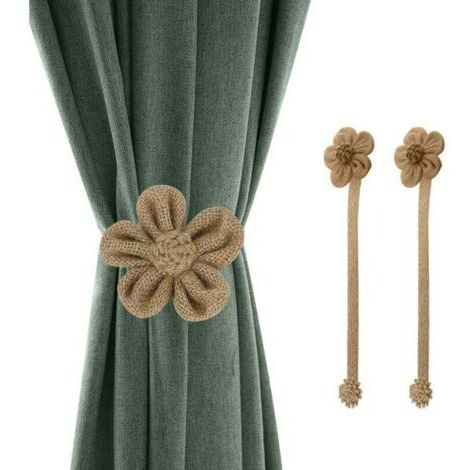 Sujetadores magnéticos para cortinas, 2 piezas sencillas y elegantes, diseño decorativo de girasol, cordón tejido, soporte para cortinas, accesorios para sujetar cortinas para la decoración del hogar  (1/4)
