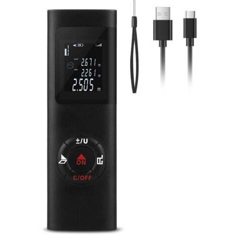 Telémetro láser de 60 m, medidor láser digital portátil IPSXP para calcular distancia, área y volumen/Función pitagórica/IP54/Retroiluminación LCD/Recargable (1/5)