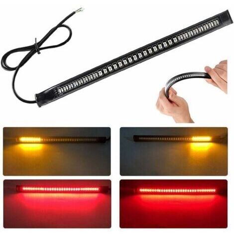 Barra de luz trasera ultradelgada para motocicleta de 48 LED 2835 3014 SMD - Tira de LED flexible universal de 12 V - Luz de matrícula LED de asistencia de frenado para motocicleta (rojo + ámbar), (1/4)