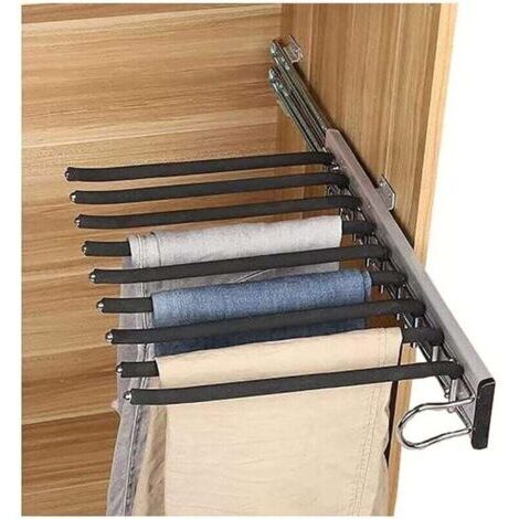 Perchas para pantalones, perchero deslizante, acero inoxidable, multifuncional, extensible, antideslizante, perchero para vaqueros, 9 barras, derecha (1/5)