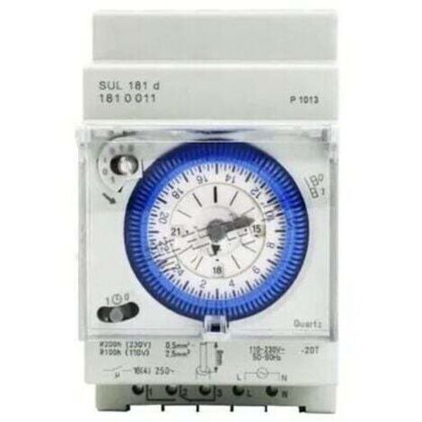 Interruptor horario mecánico bidireccional de 24 horas, montaje en carril DIN, con reserva de energía, SUL 181d, 110-230 V