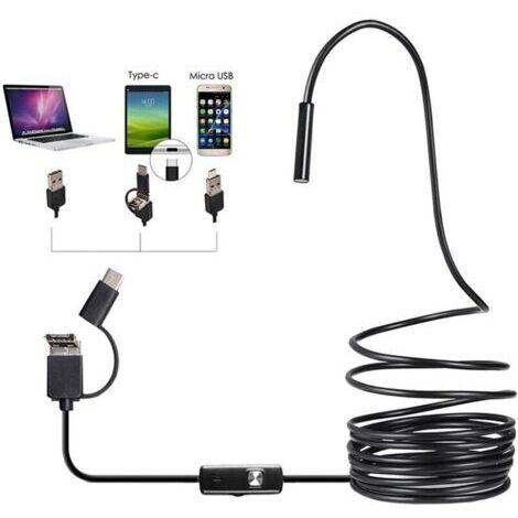 Cámara de inspección USB tipo C 3 en 1 para cámaras industriales HD, endoscopio, tubo de drenaje impermeable, brillo ajustable, endoscopio industrial, cámara HD negra (tamaño: 5 m) (1/4)