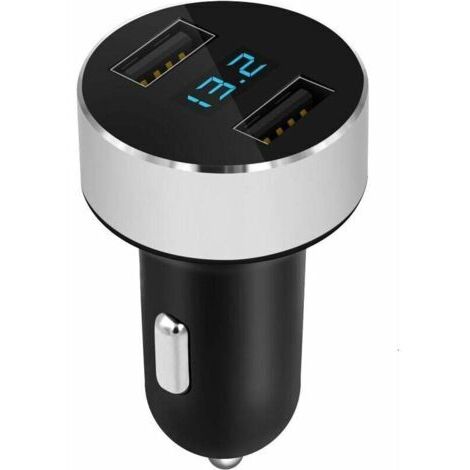 Minicargador para coche: 2 puertos USB, carga rápida de 3,0 A/V, función de contador, indicador LED de nivel de batería. Compatibilidad universal. (1/5)