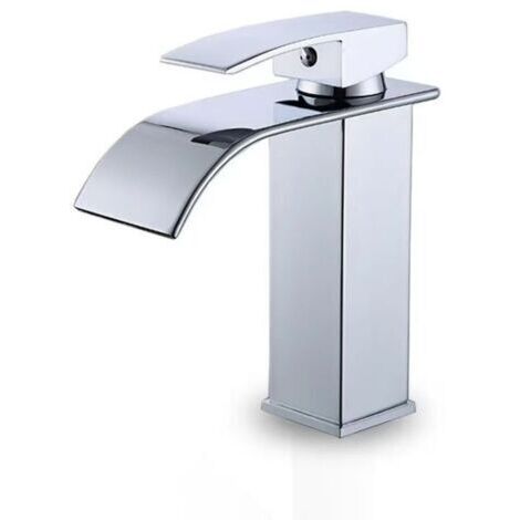Grifo de baño moderno tipo cascada, grifo mezclador de lavabo de diseño elegante, grifo mezclador de latón para agua fría y caliente, grifo cromado (1/4)