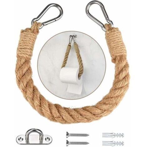 Toallero de cuerda de cáñamo, portarrollos de papel higiénico, estilo cuerda, portarrollos de papel higiénico vintage con tornillos, accesorio retro, decoración para baño y cocina (1/5)