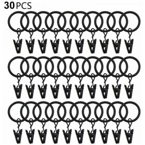 30 anillas para cortinas con clips, clips resistentes para cortinas, ganchos en soporte de barra de tensión, ojales metálicos de diámetro interior, colgadores decorativos para cortinas, color negro. (1/5)