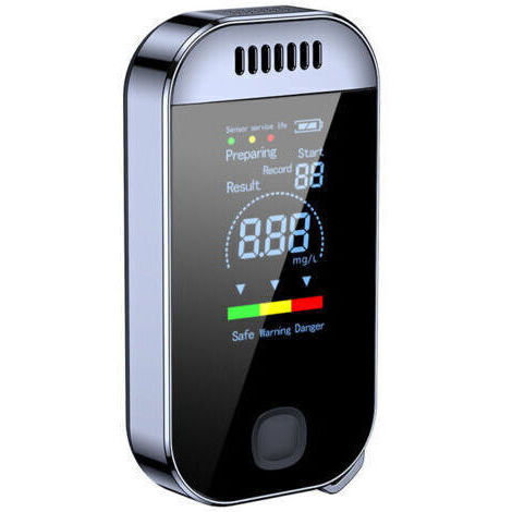 Alcoholímetro con pantalla digital LED a color y carga USB para uso personal. Sensor semiconductor con alarma. Color negro. (1/5)