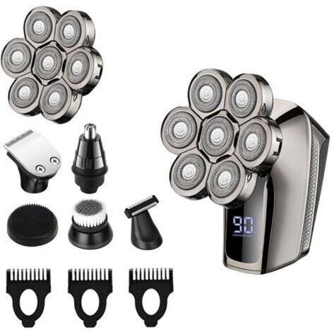 Afeitadora eléctrica para hombre, afeitadora eléctrica inalámbrica recargable 6 en 1, kit de aseo rotativo resistente al agua. (1/4)
