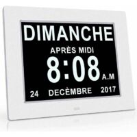 Reloj electrónico con pantalla LCD, pantalla de caracteres grandes y claros, atenuación automática, reloj con conversión a ocho idiomas (blanco)