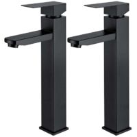 grifos de baño negros, mezcladores de lavabo alto con manija cuadrada, grifo de lavado a mano extraíble, mezclador de agua caliente y fría de acero inoxidable