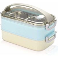 Fiambrera térmica portátil de acero inoxidable de 2 capas, contenedor de alimentos aislado para la escuela y la oficina, 1.6 L, azul