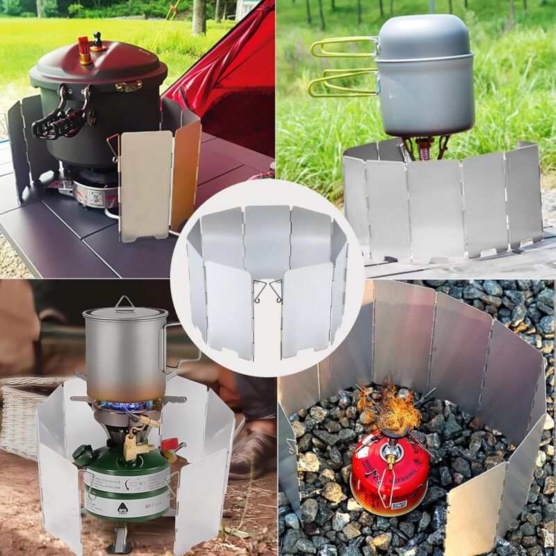 Lot 2 Pare-Vent Pliables Aluminium – 10 Panneaux, 24x82 Cm, Pour Réchauds Camping